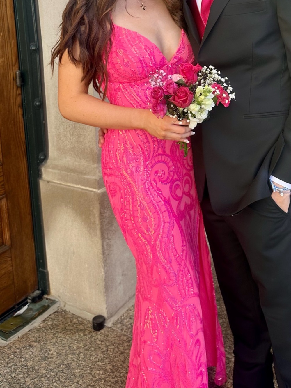 Windsor Hot Pink Beaded Evening Gown